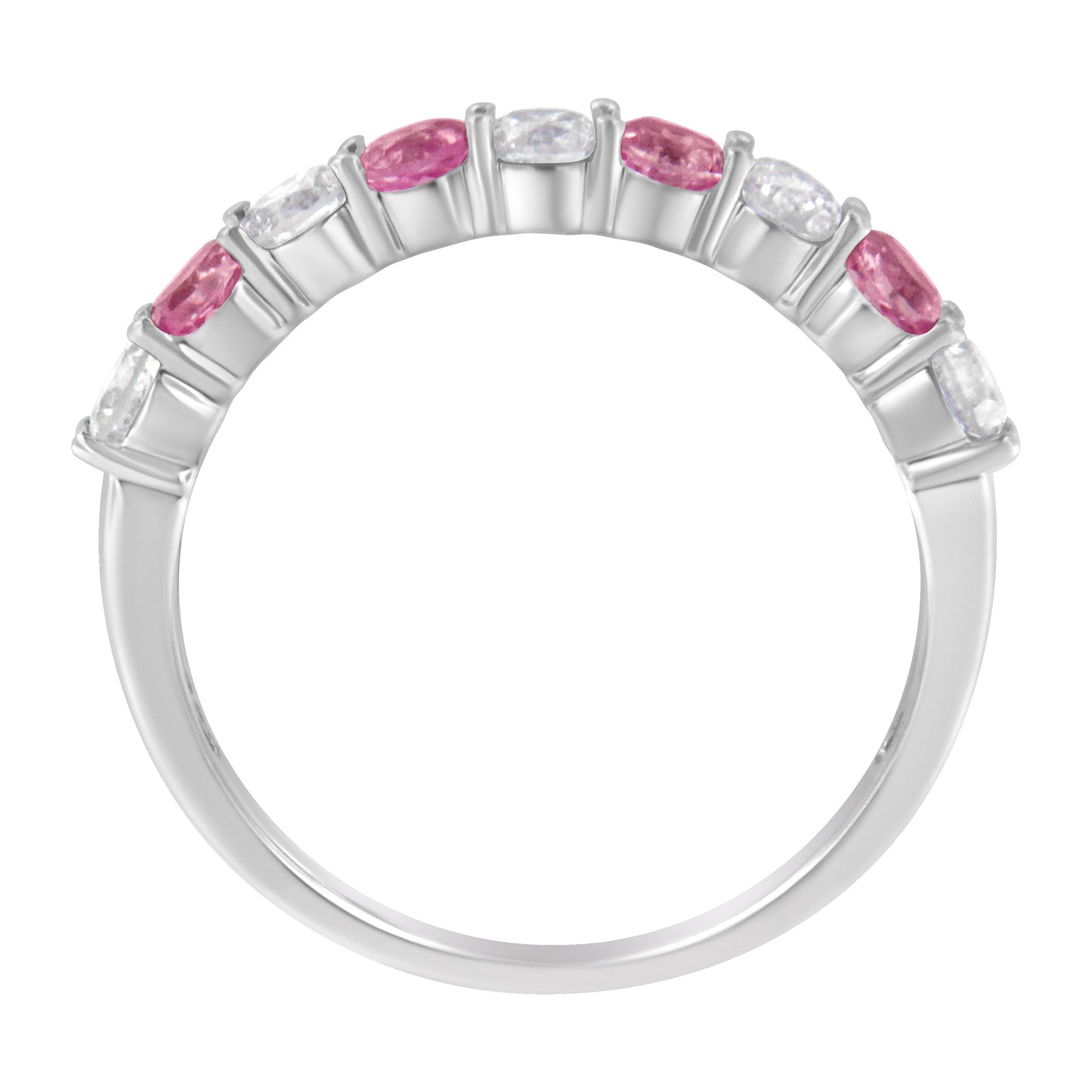 Anillo de banda de diamante y zafiro azul creado en oro blanco de 10KT - Talla 7