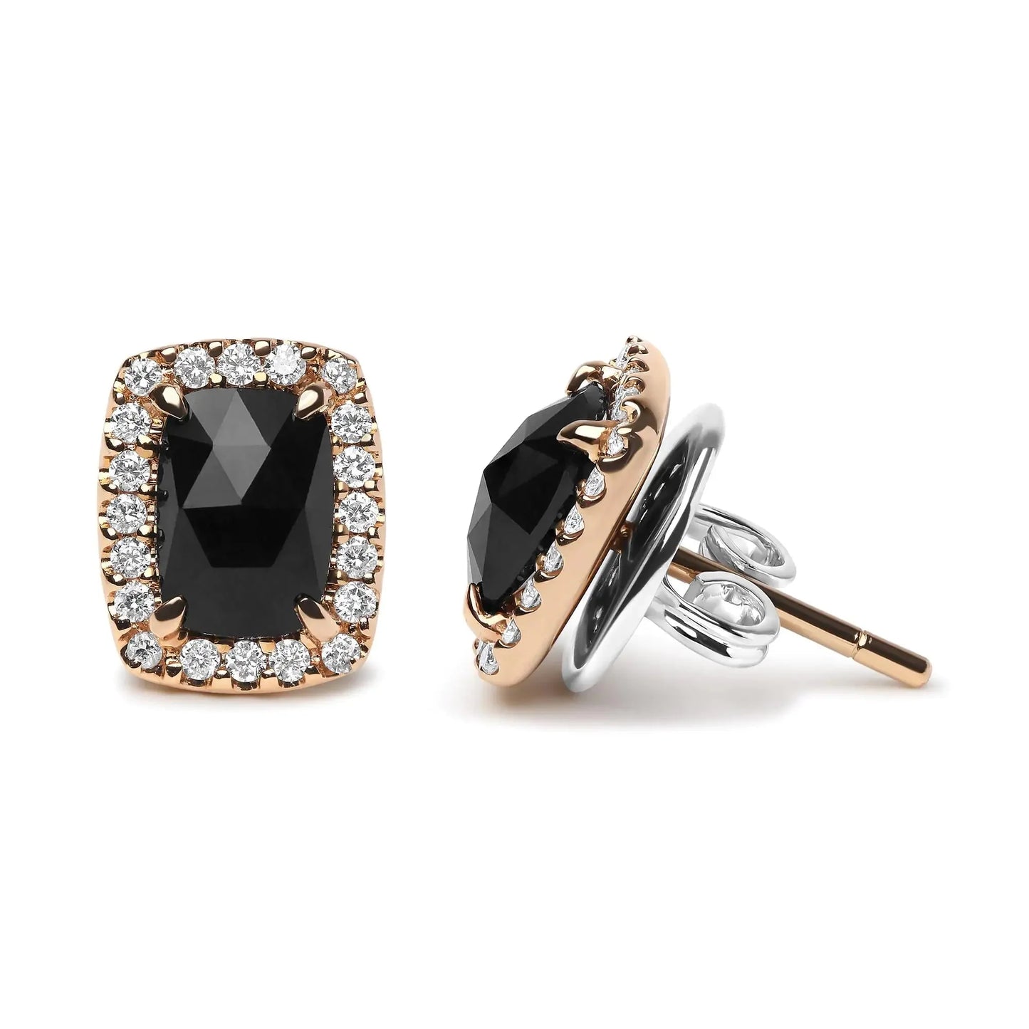 Pendientes de aro de diamantes y ónice negro en oro rosa y blanco de 18 quilates