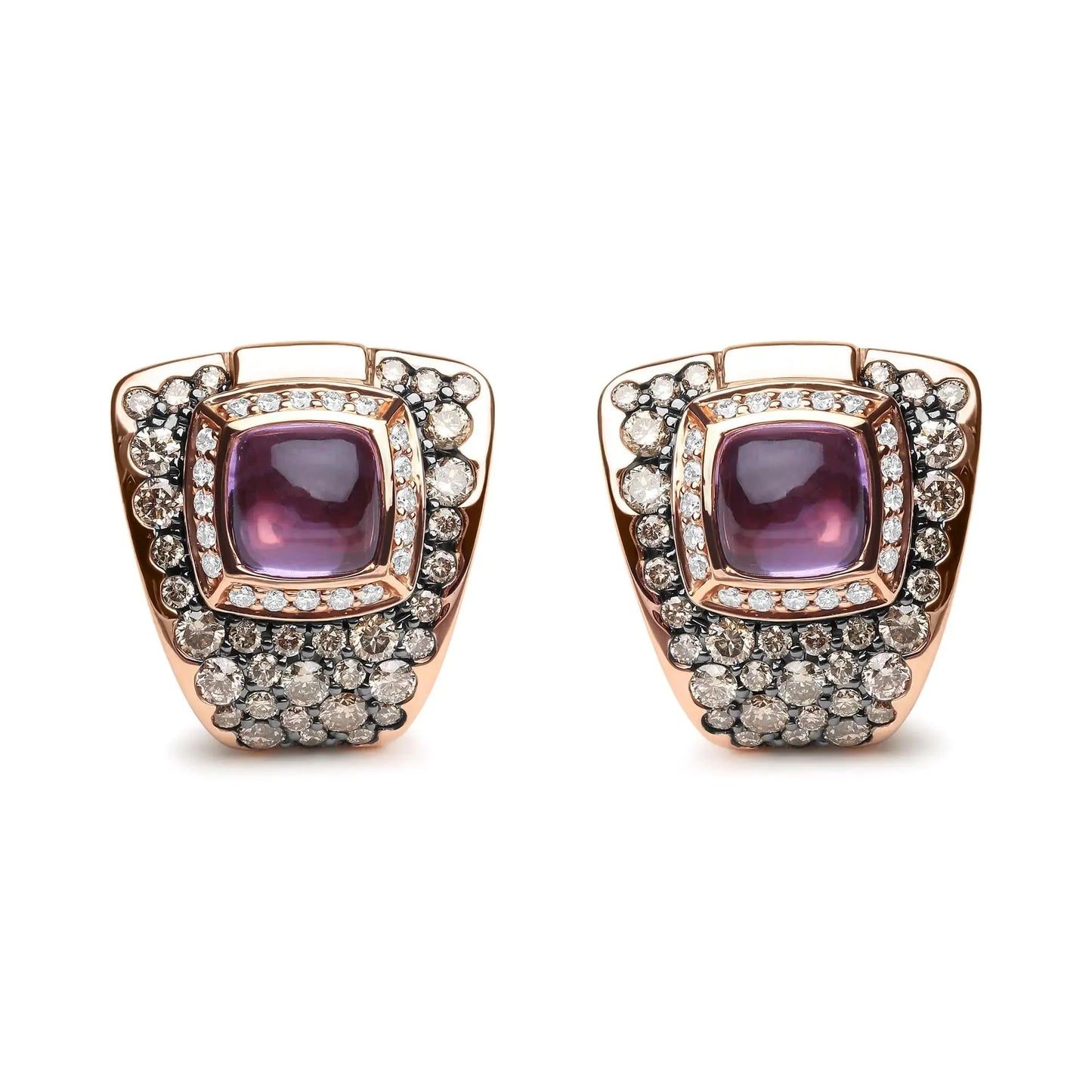 Boucles d'oreilles géométriques en diamant et améthyste en or rose 18K
