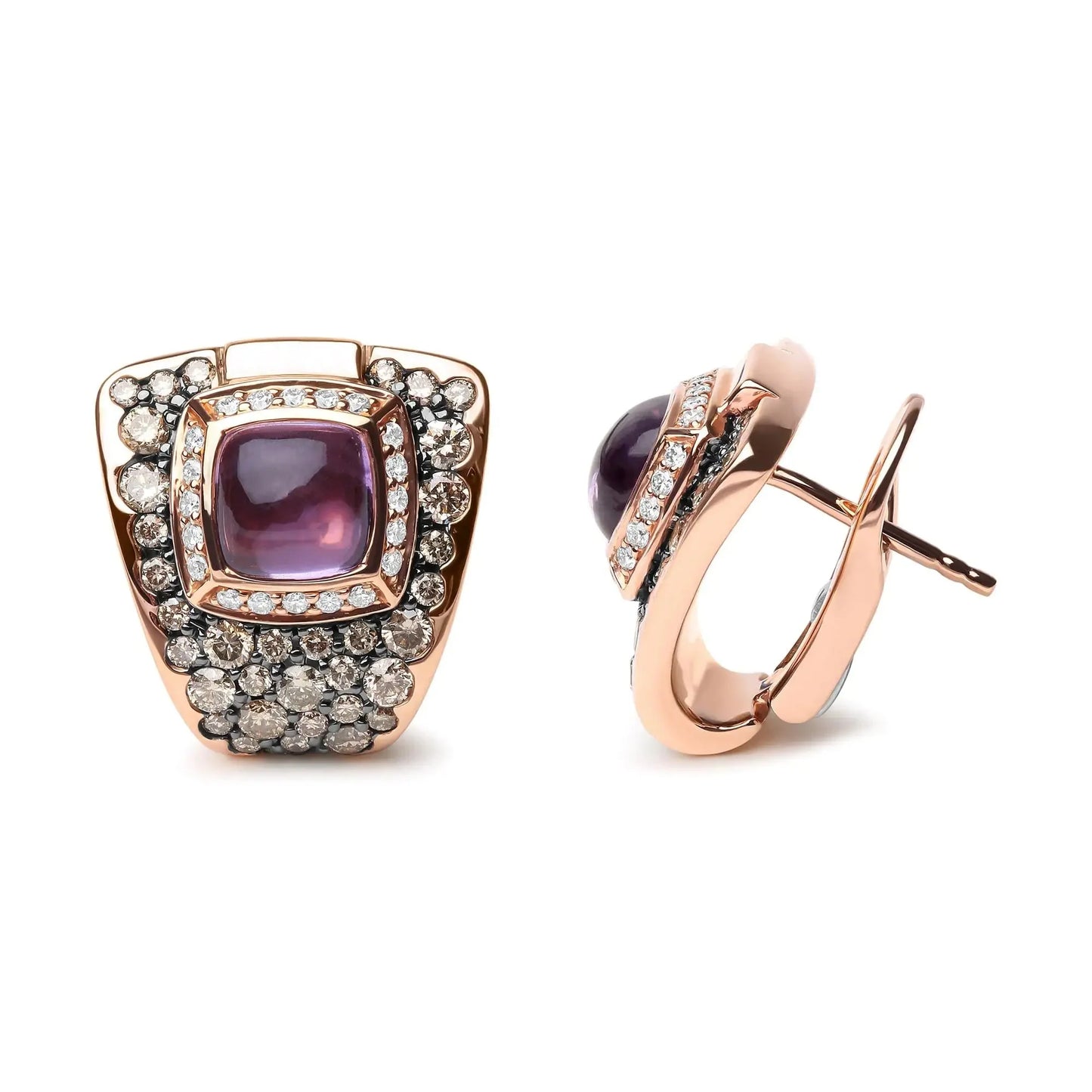 Boucles d'oreilles géométriques en diamant et améthyste en or rose 18K