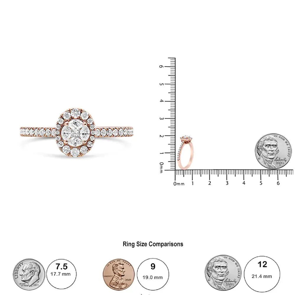 Anillo de Compromiso Ovalado Halo de Oro Rosa de 18K con Diamantes