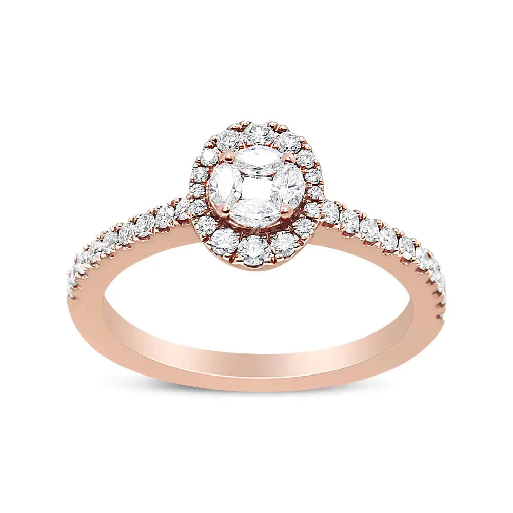 Anillo de Compromiso Ovalado Halo de Oro Rosa de 18K con Diamantes