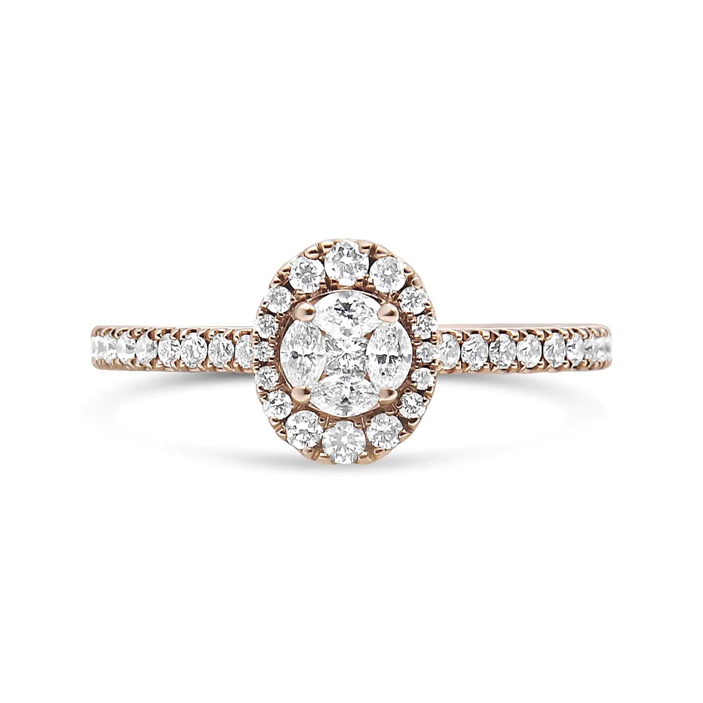 Anillo de Compromiso Ovalado Halo de Oro Rosa de 18K con Diamantes