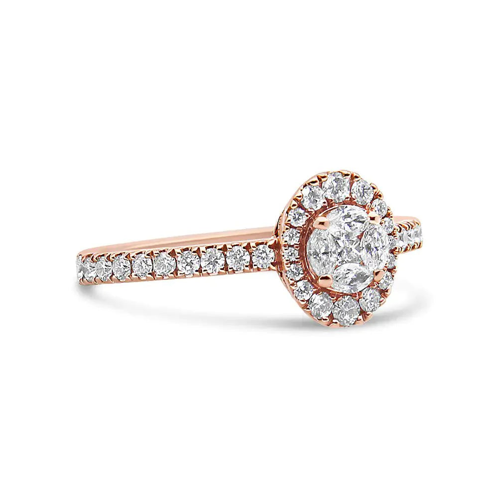 Anillo de Compromiso Ovalado Halo de Oro Rosa de 18K con Diamantes