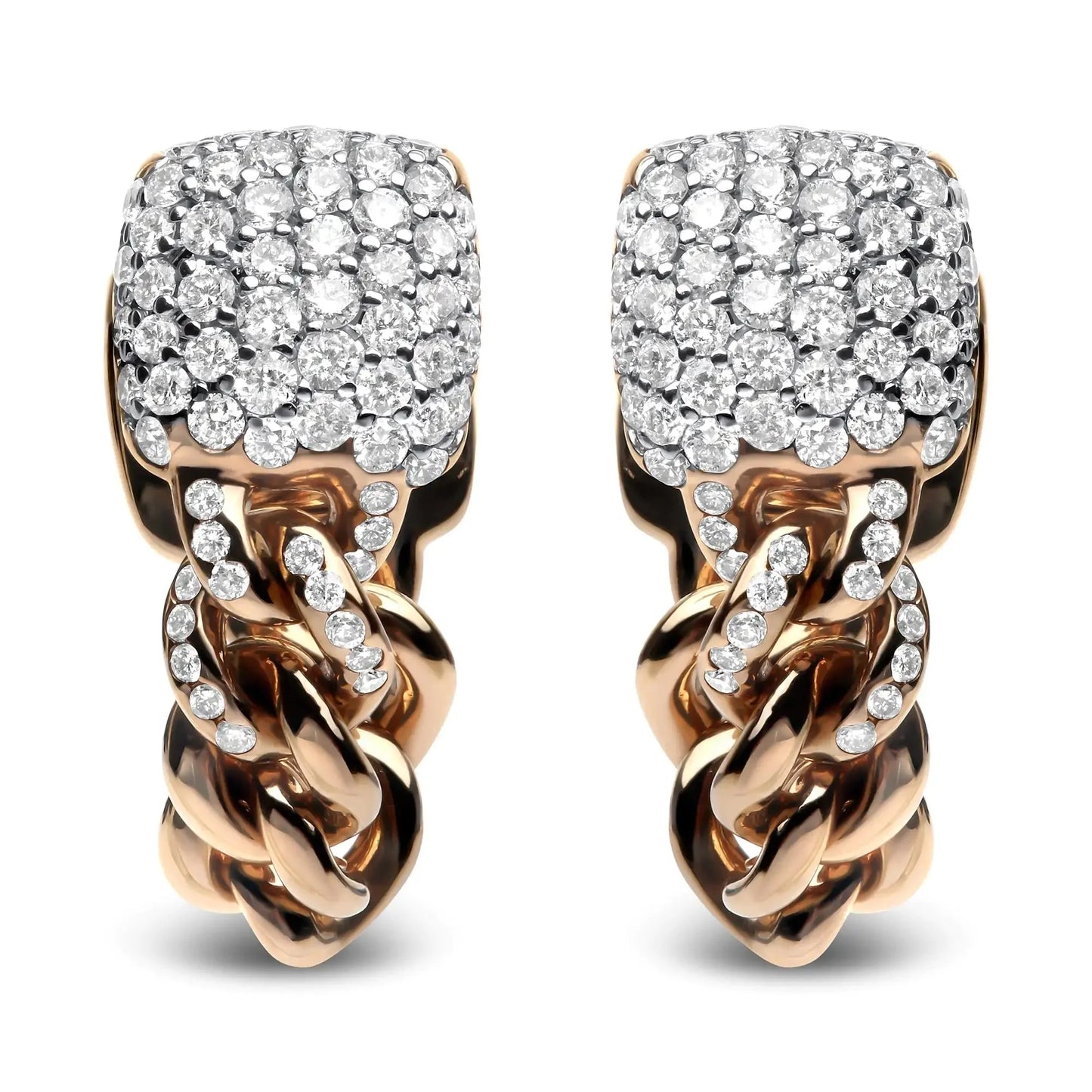 Boucles d'oreilles Huggie en or rose 18K avec diamants pavés de style cubain