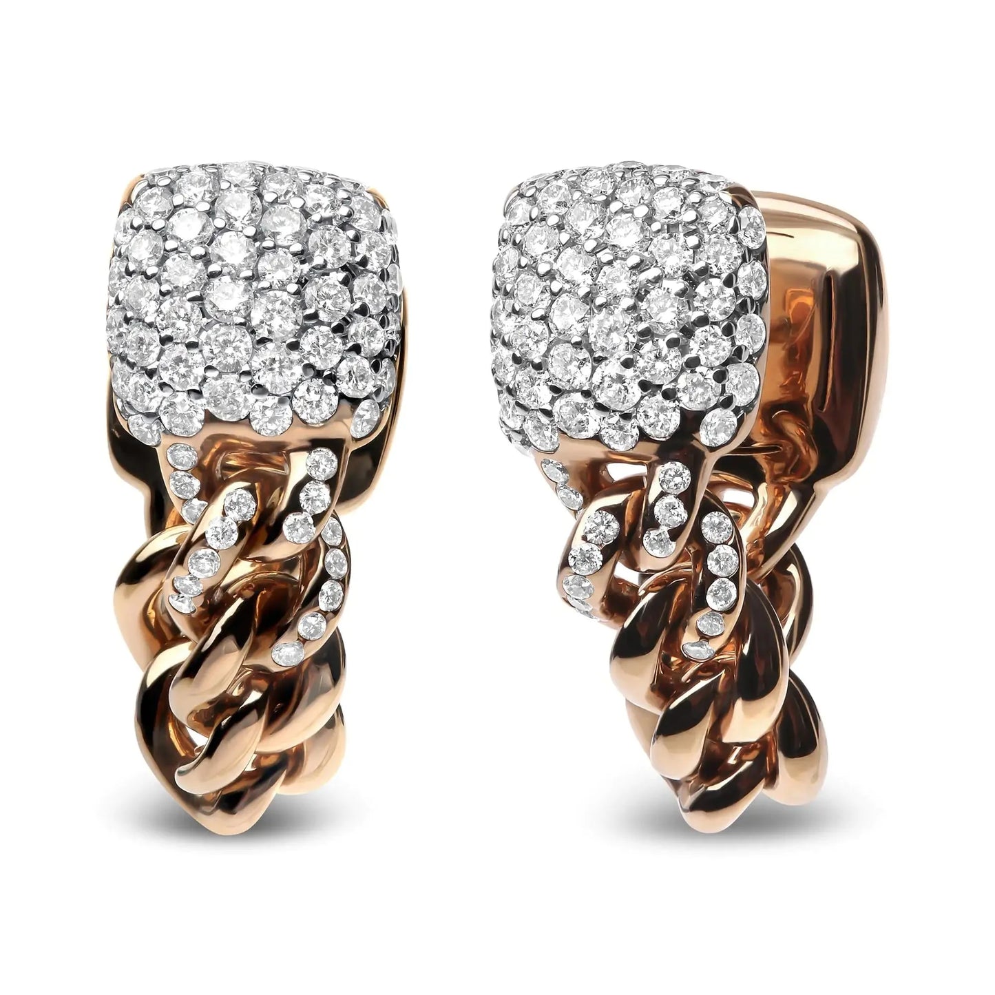 Boucles d'oreilles Huggie en or rose 18K avec diamants pavés de style cubain