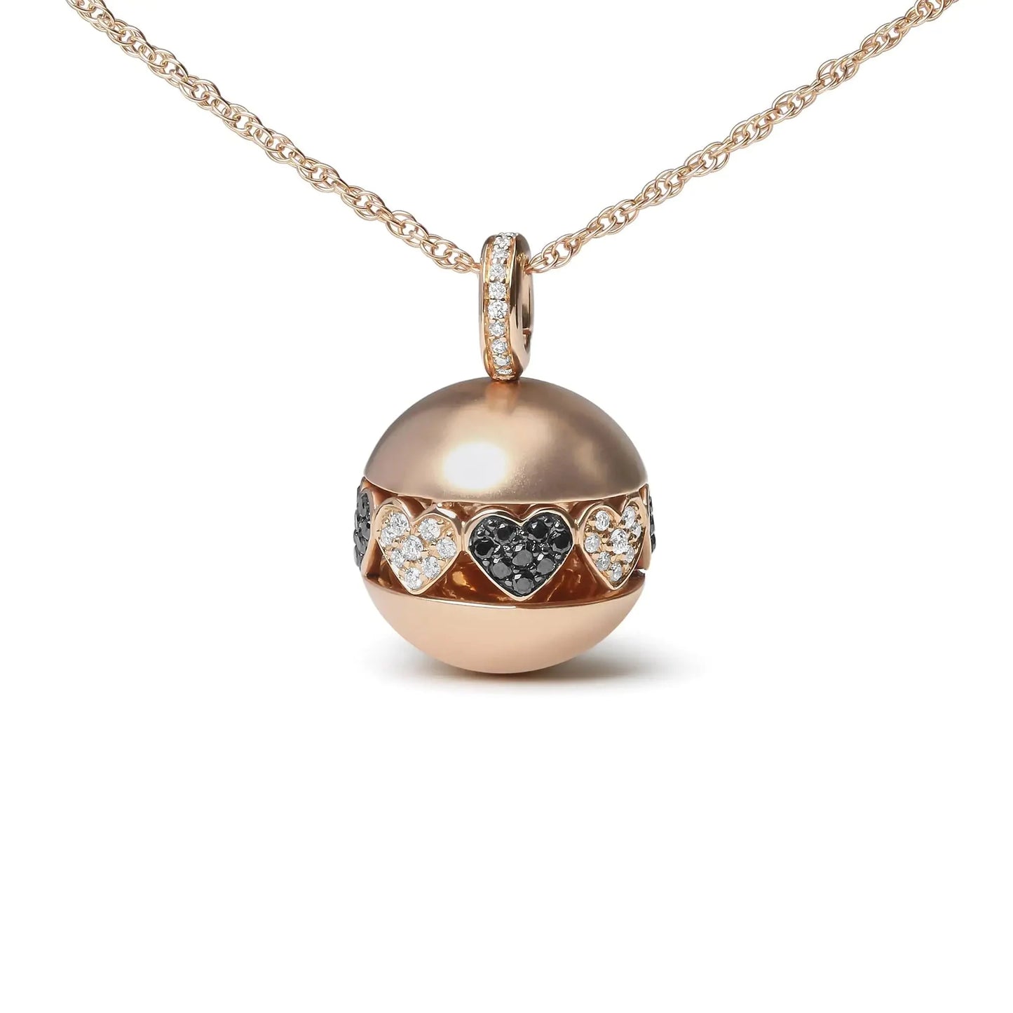 Collar de Pendiente en Forma de Corazón con Diamantes Negros y Blancos en Oro Rosa de 18K