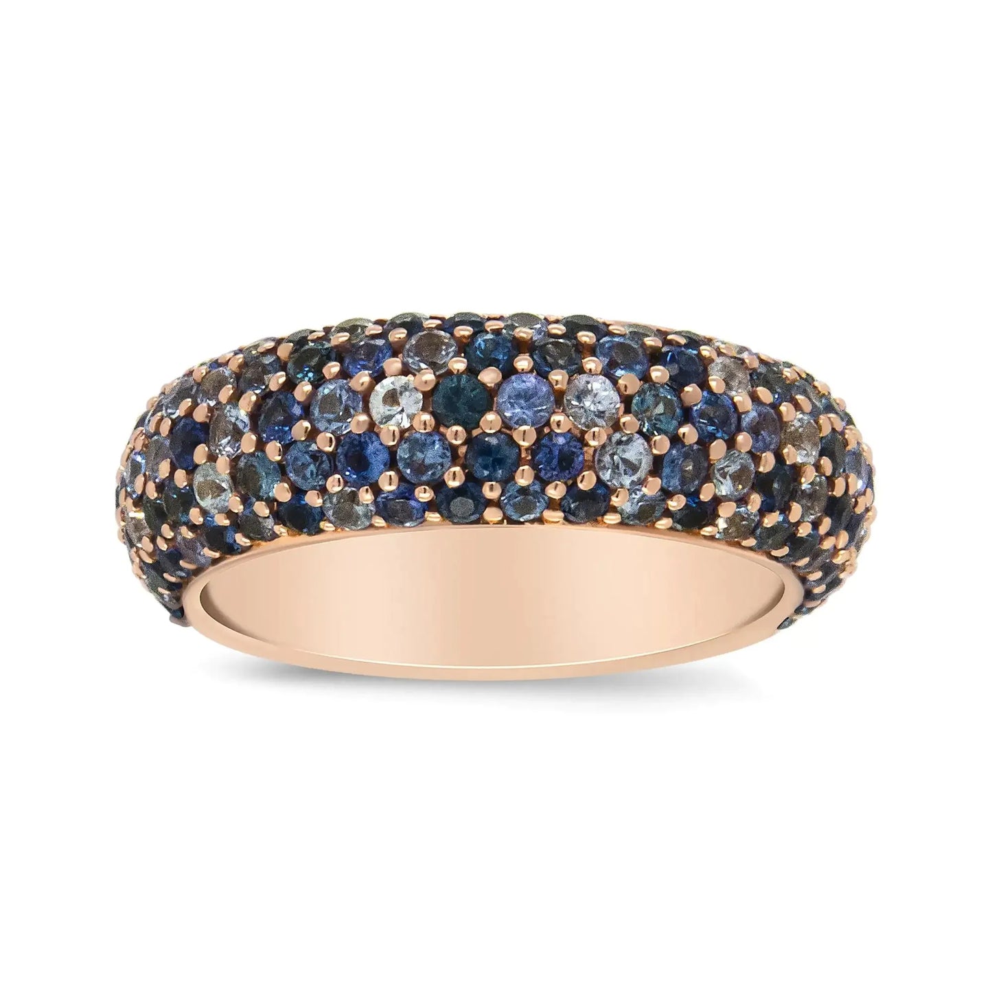 Anillo de Banda de Topo Abovedado de Zafiro Azul de Múltiples Filas en Oro Rosa de 18K