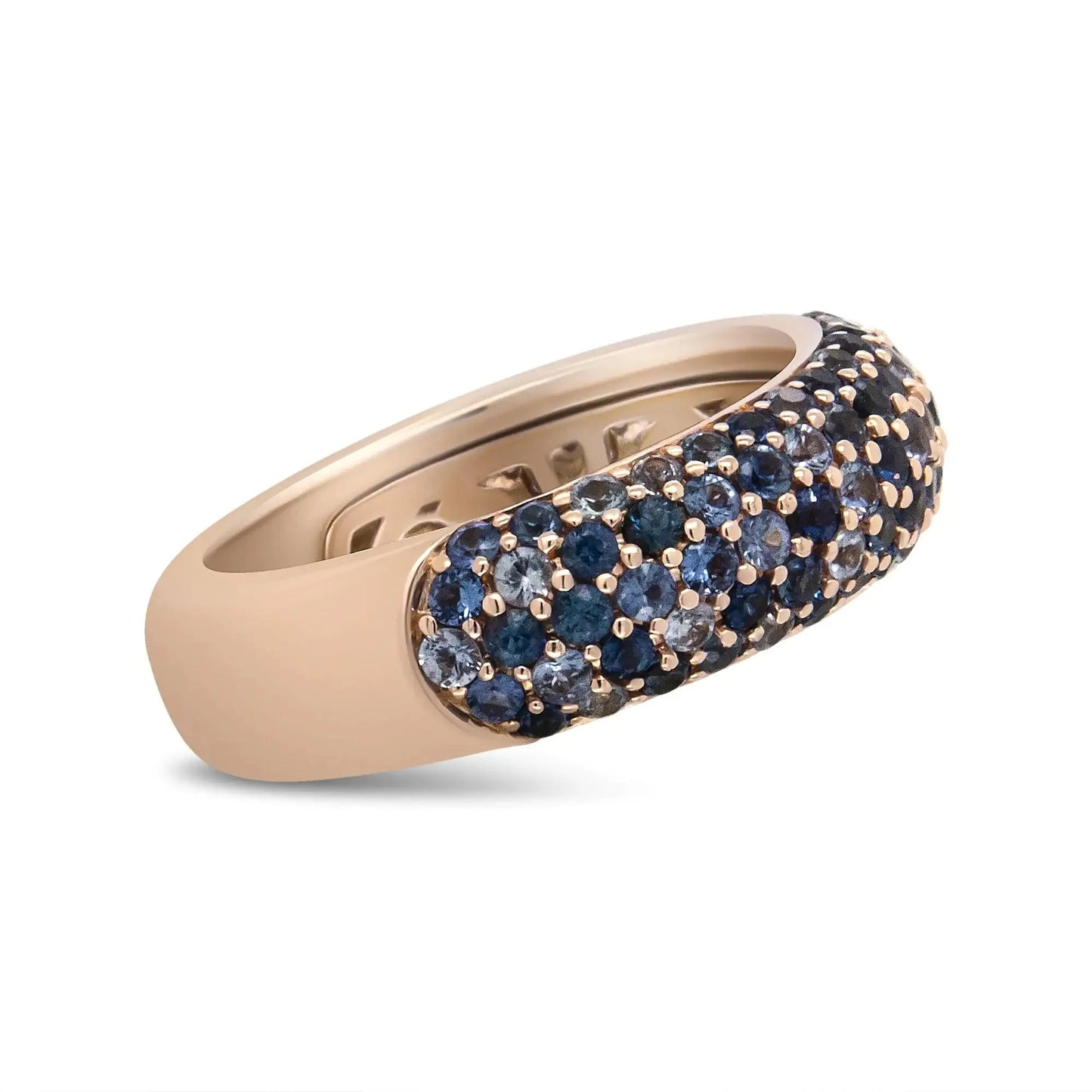 Anillo de Banda de Topo Abovedado de Zafiro Azul de Múltiples Filas en Oro Rosa de 18K