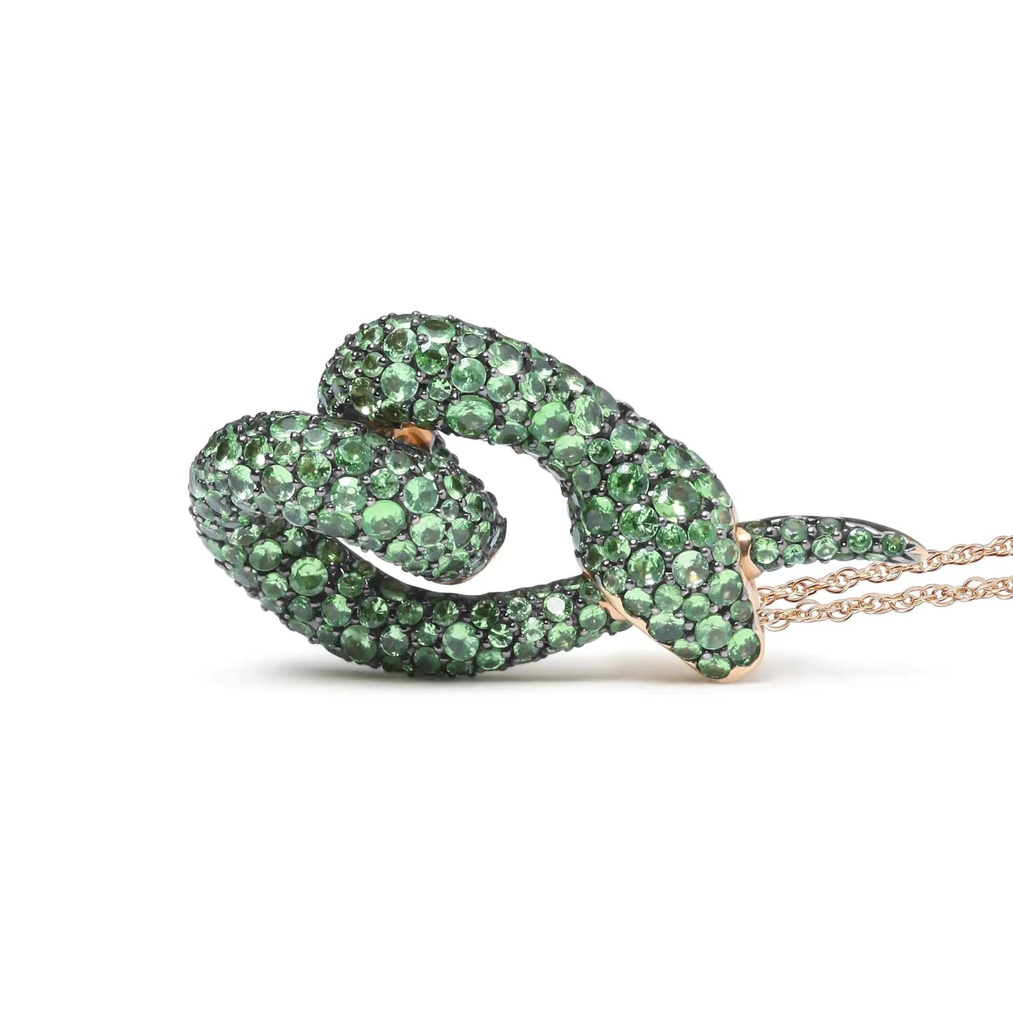 Collar con colgante de serpiente de tsavorita verde en oro rosa de 18 quilates