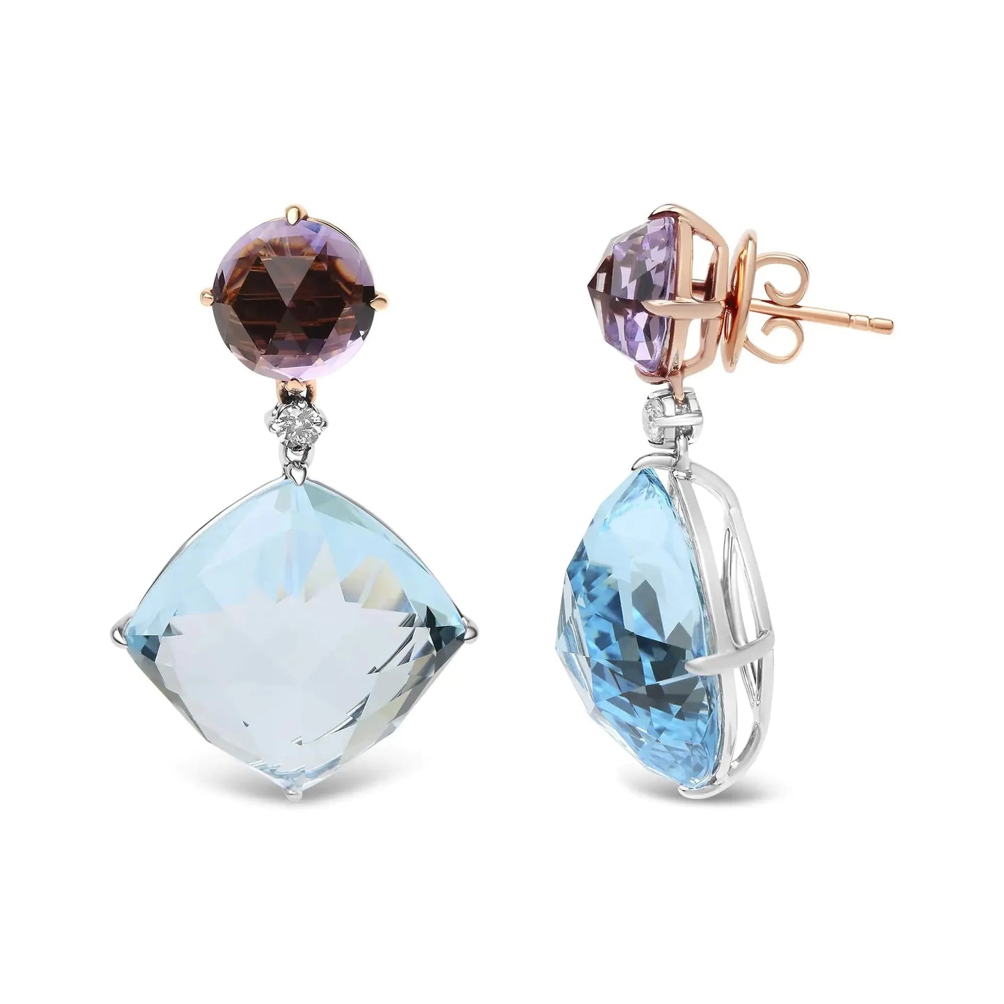 Boucles d'oreilles pendantes en diamant et pierres précieuses en or blanc et rose 18K