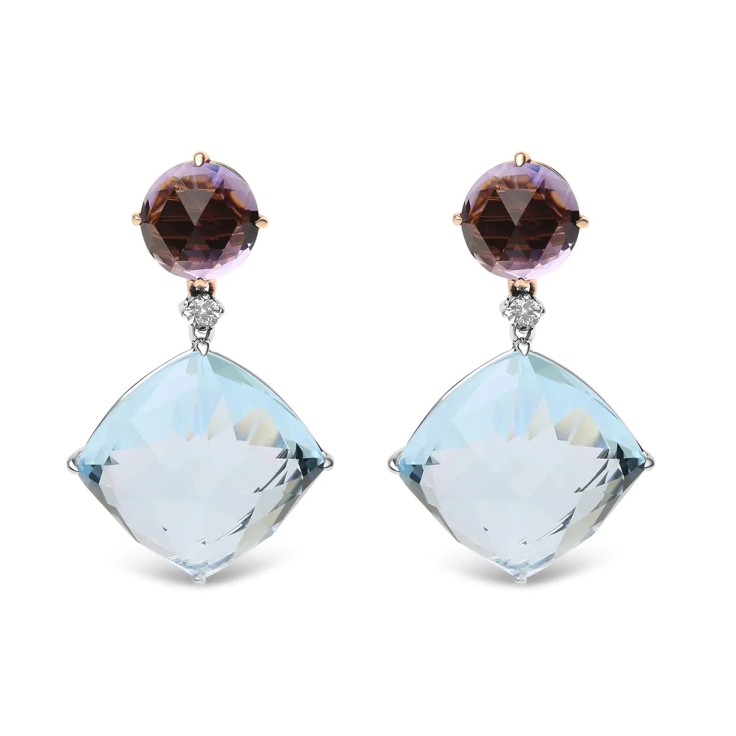 Boucles d'oreilles pendantes en diamant et pierres précieuses en or blanc et rose 18K