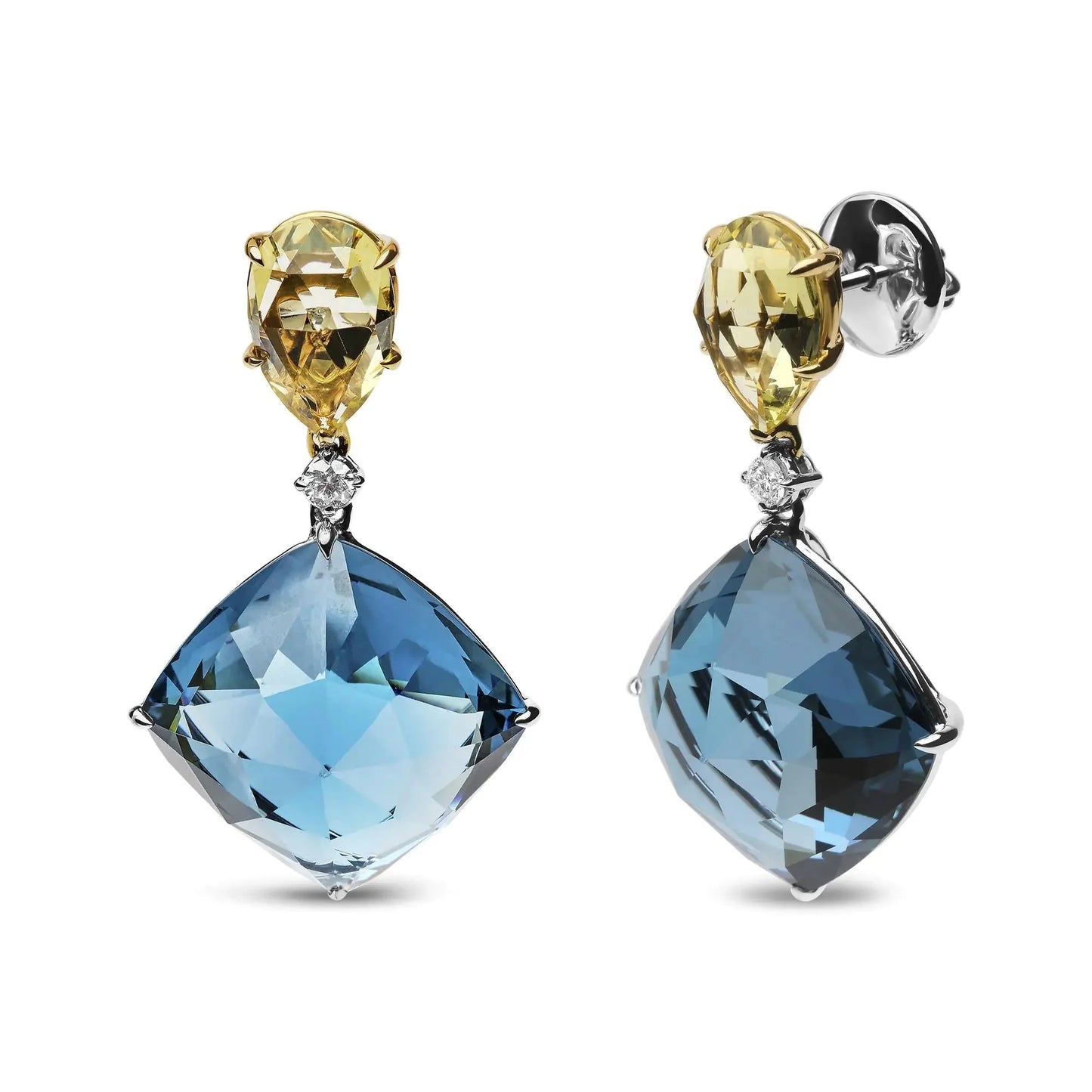 Pendientes colgantes elegantes de oro de 18 quilates con diamantes y piedras preciosas
