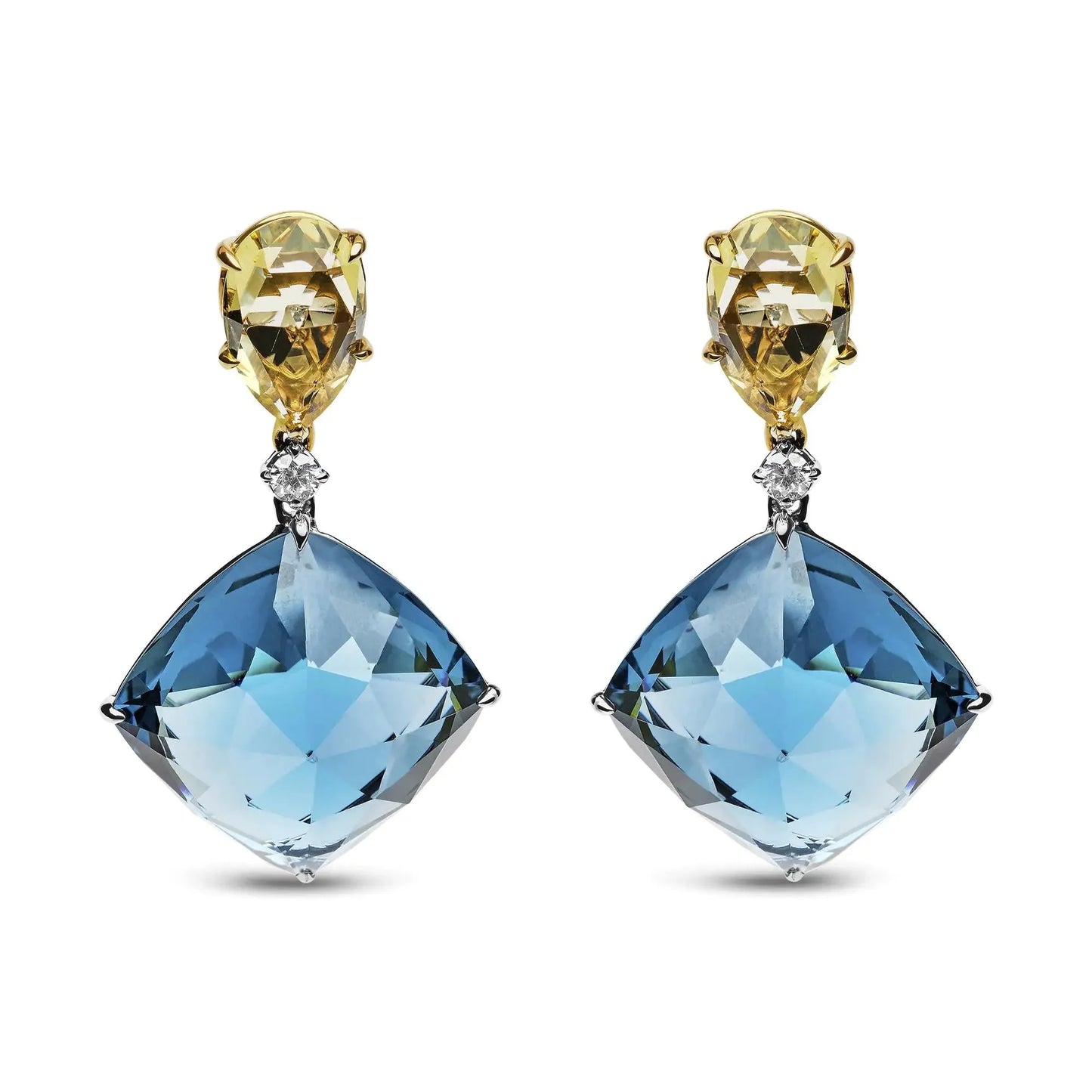 Pendientes colgantes elegantes de oro de 18 quilates con diamantes y piedras preciosas