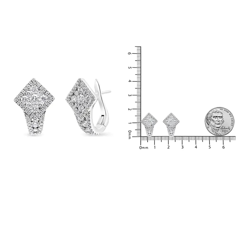 Boucles d'oreilles Huggie en diamant avec halo en or blanc 18K