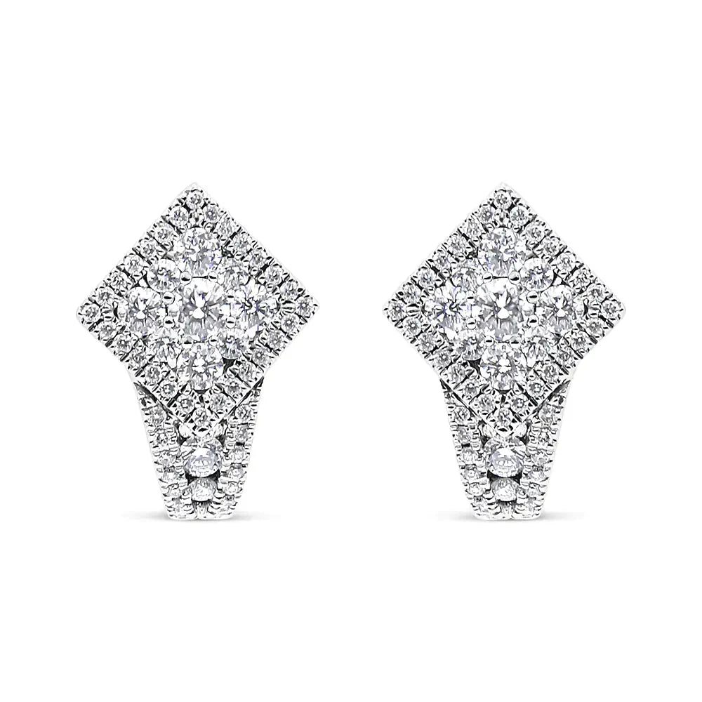 Boucles d'oreilles Huggie en diamant avec halo en or blanc 18K