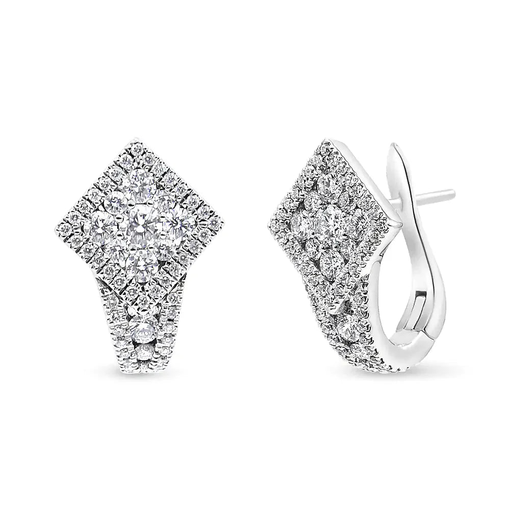 Boucles d'oreilles Huggie en diamant avec halo en or blanc 18K