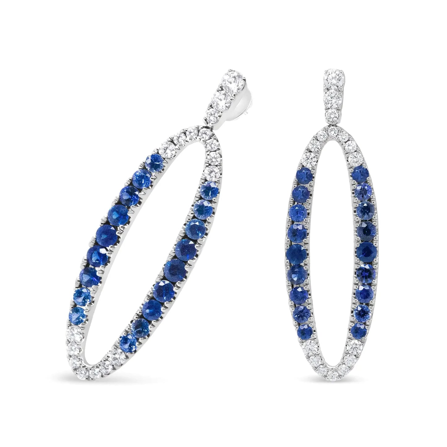 Boucles d'oreilles pendantes en or blanc 18K avec diamants bleus et saphirs