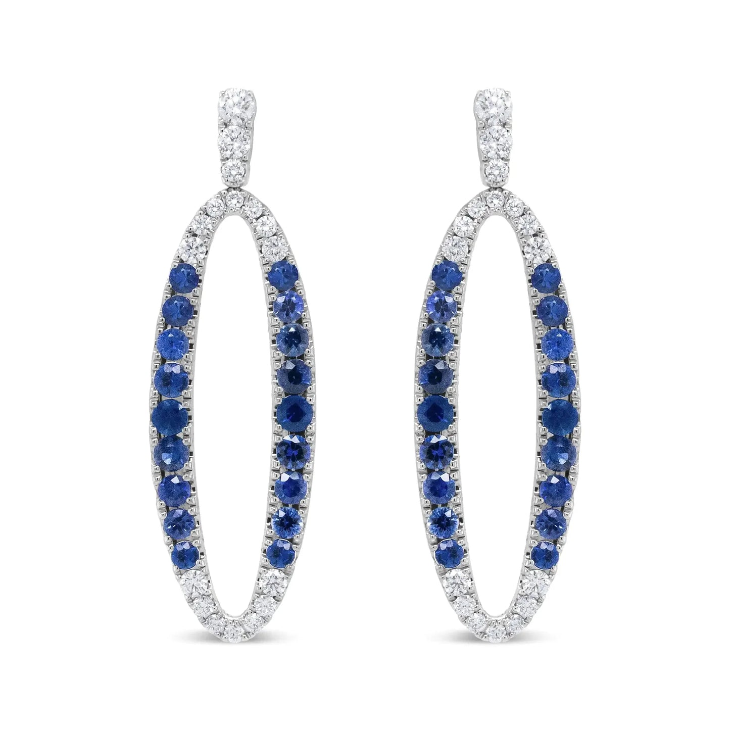 18K White Gold Blue Diamond & Sapphire Dangle Earrings