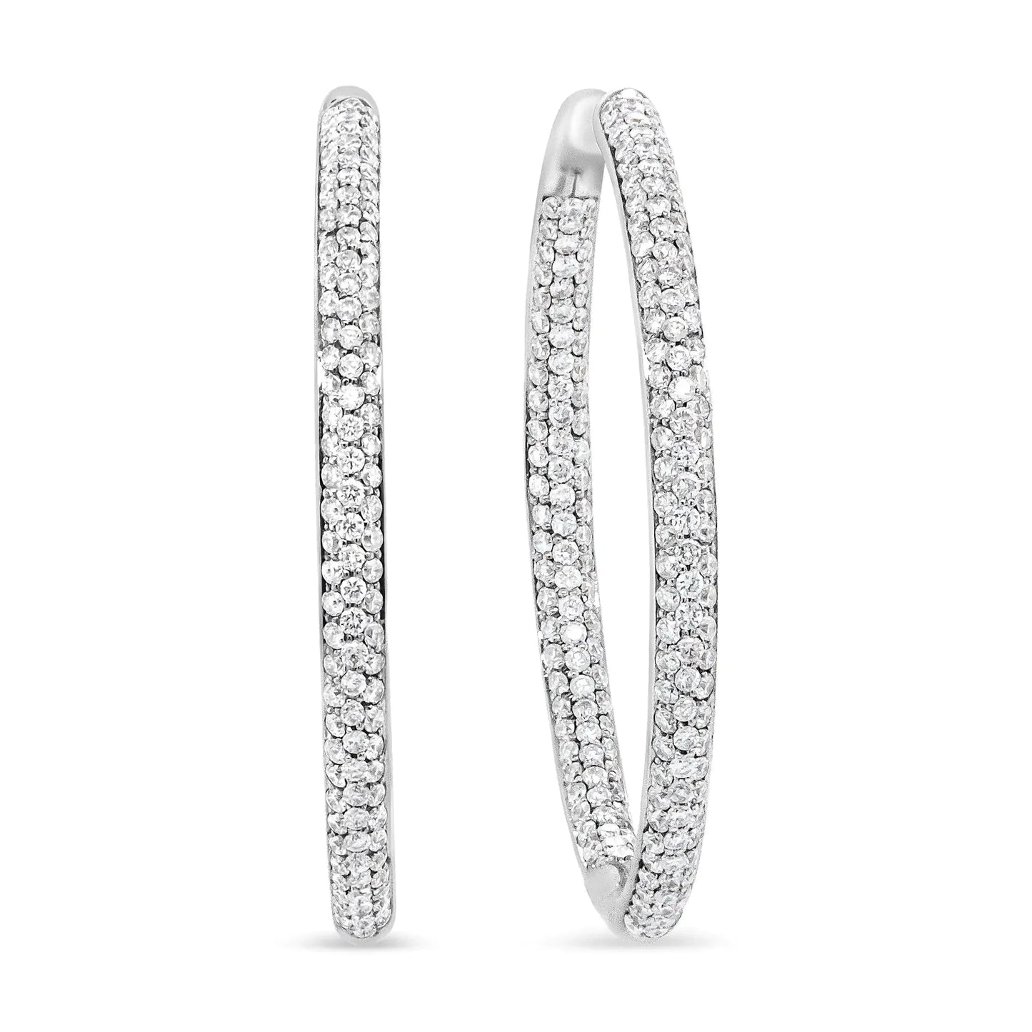18K White Gold 2.00 Cttw Round-Cut Diamond Hoop Earrings