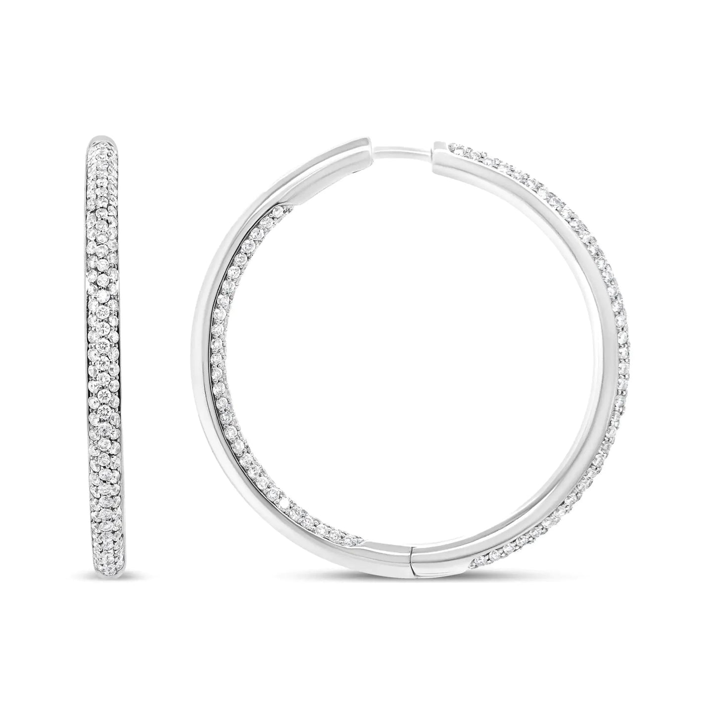 18K White Gold 2.00 Cttw Round-Cut Diamond Hoop Earrings