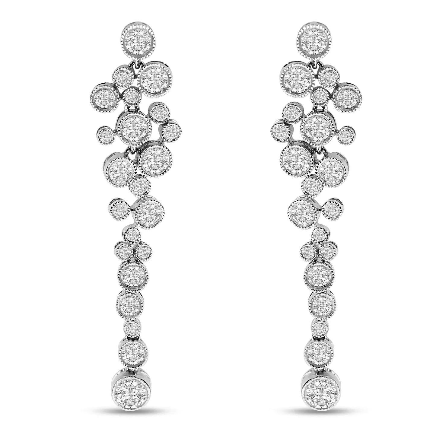 18K White Gold Diamond Waterfall Drop Earrings - 3.15 Cttw