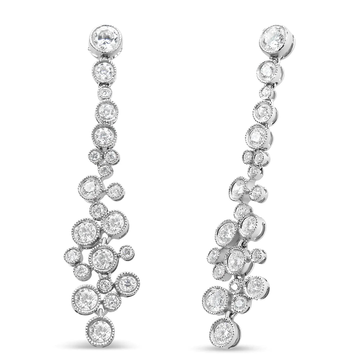 18K White Gold Diamond Waterfall Drop Earrings - 3.15 Cttw