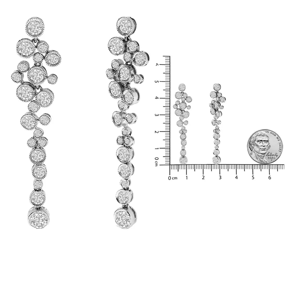 18K White Gold Diamond Waterfall Drop Earrings - 3.15 Cttw