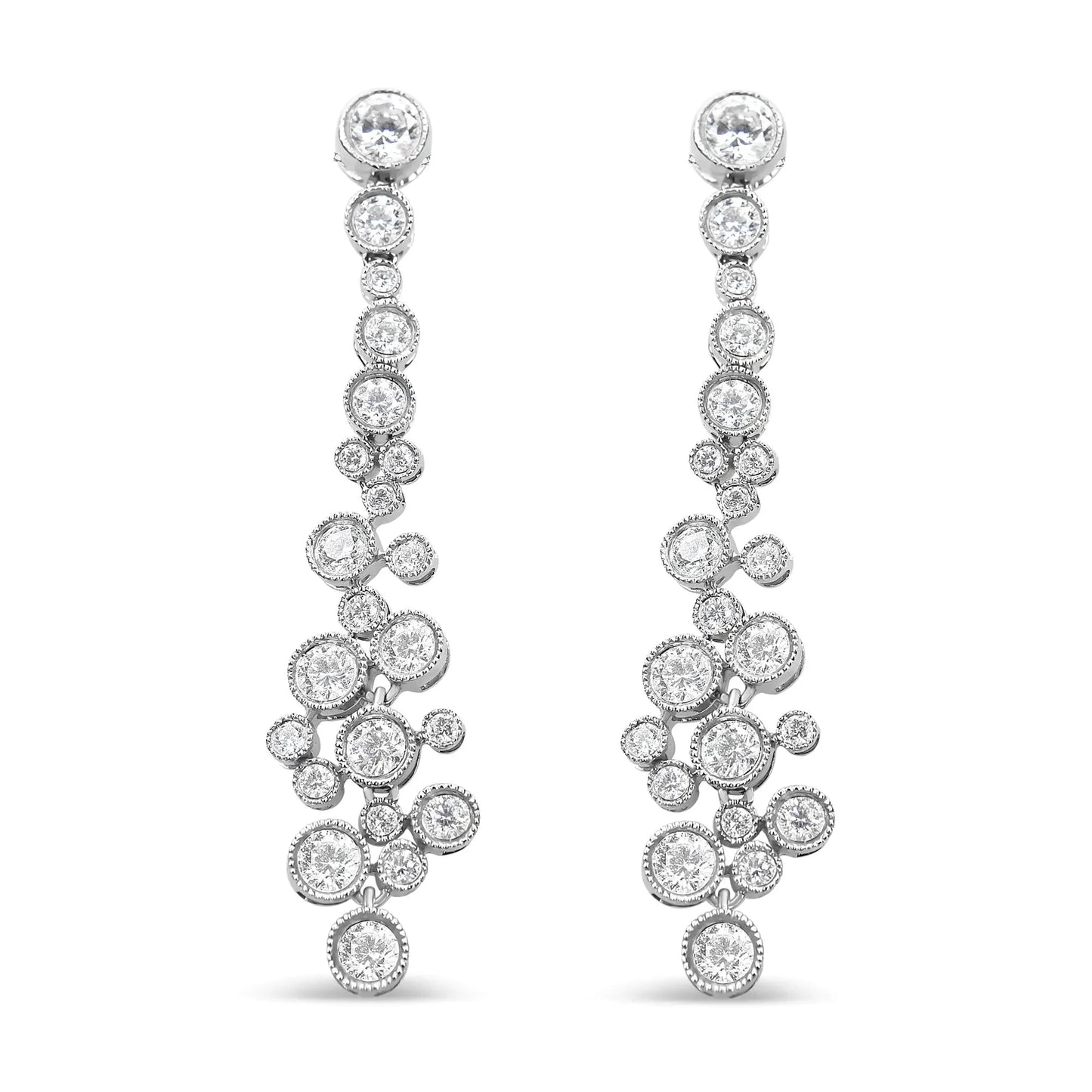 18K White Gold Diamond Waterfall Drop Earrings - 3.15 Cttw