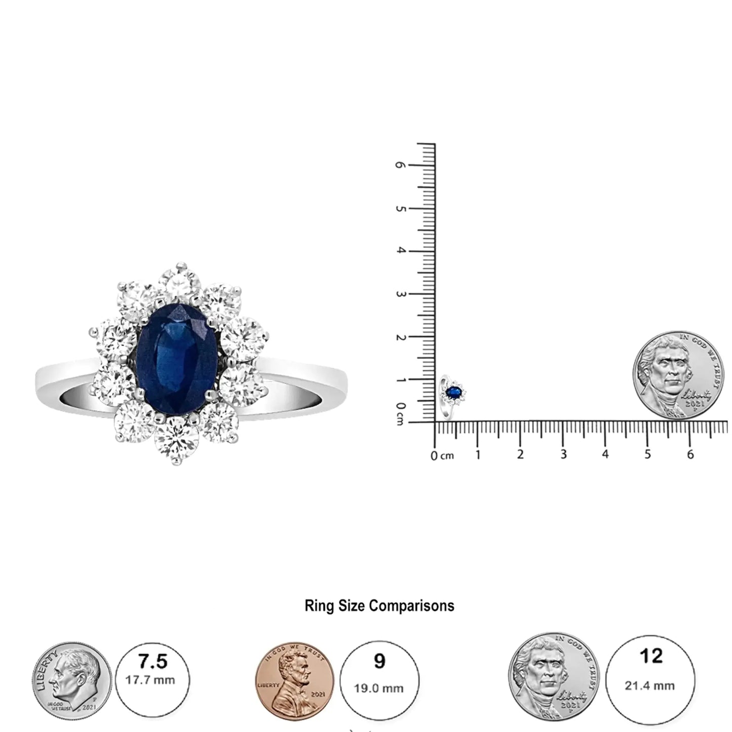 18K White Gold Oval Cut Blue Sapphire & Diamond Halo Ring