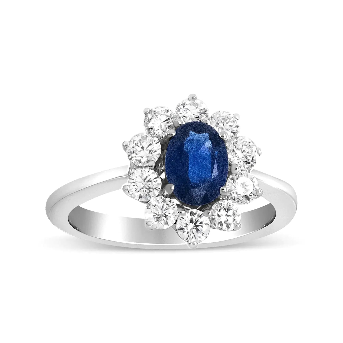 18K White Gold Oval Cut Blue Sapphire & Diamond Halo Ring