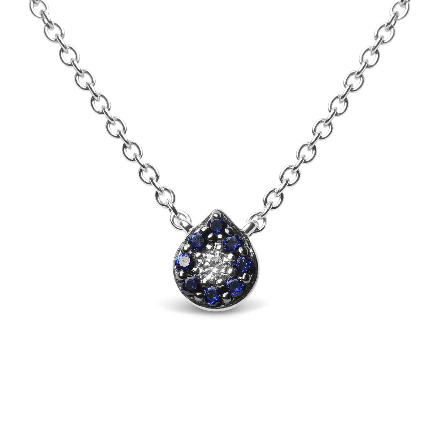 Collar con Colgante en Forma de Gota de Oro Blanco de 18K con Acentos de Zafiro Azul