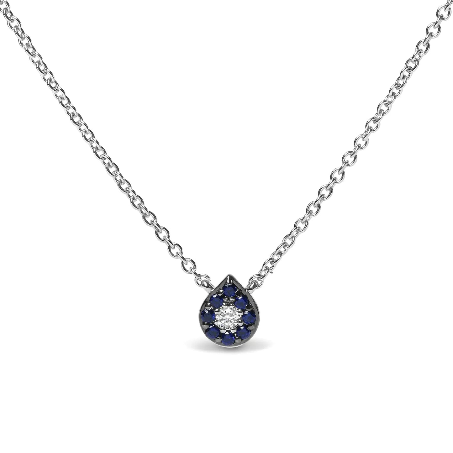 Collar con Colgante en Forma de Gota de Oro Blanco de 18K con Acentos de Zafiro Azul