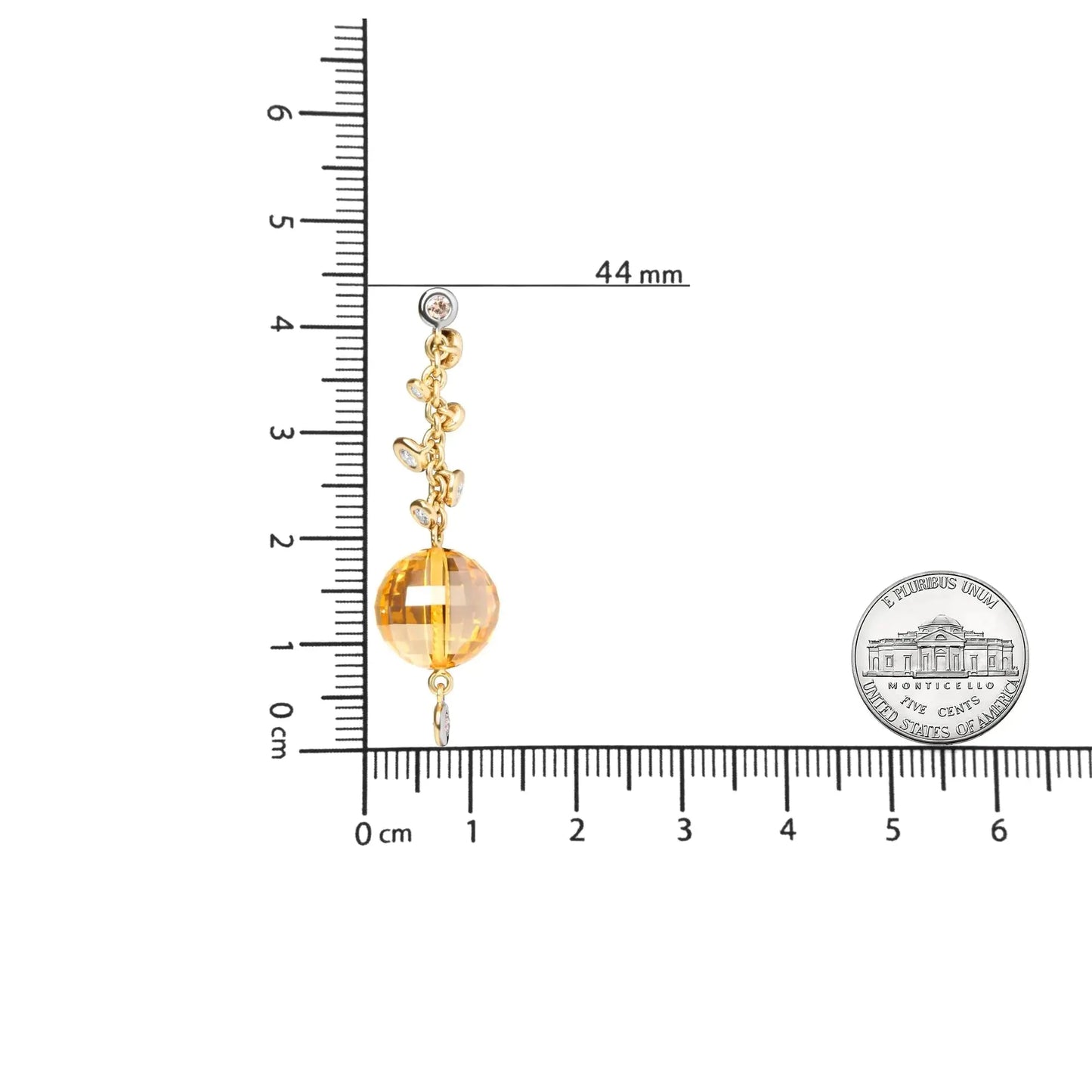 Boucles d'oreilles pendantes en or jaune 18K avec diamant et citrine