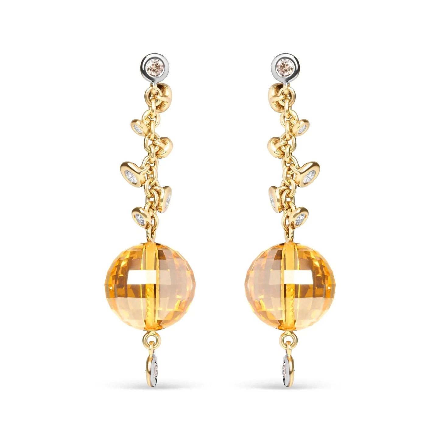 Boucles d'oreilles pendantes en or jaune 18K avec diamant et citrine