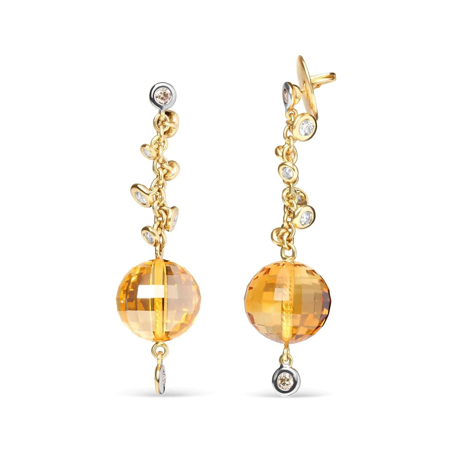 Boucles d'oreilles pendantes en or jaune 18K avec diamant et citrine