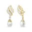 18k Yellow Gold Diamond and South Sea Pearl Drop Dangle Clip-On Earrings