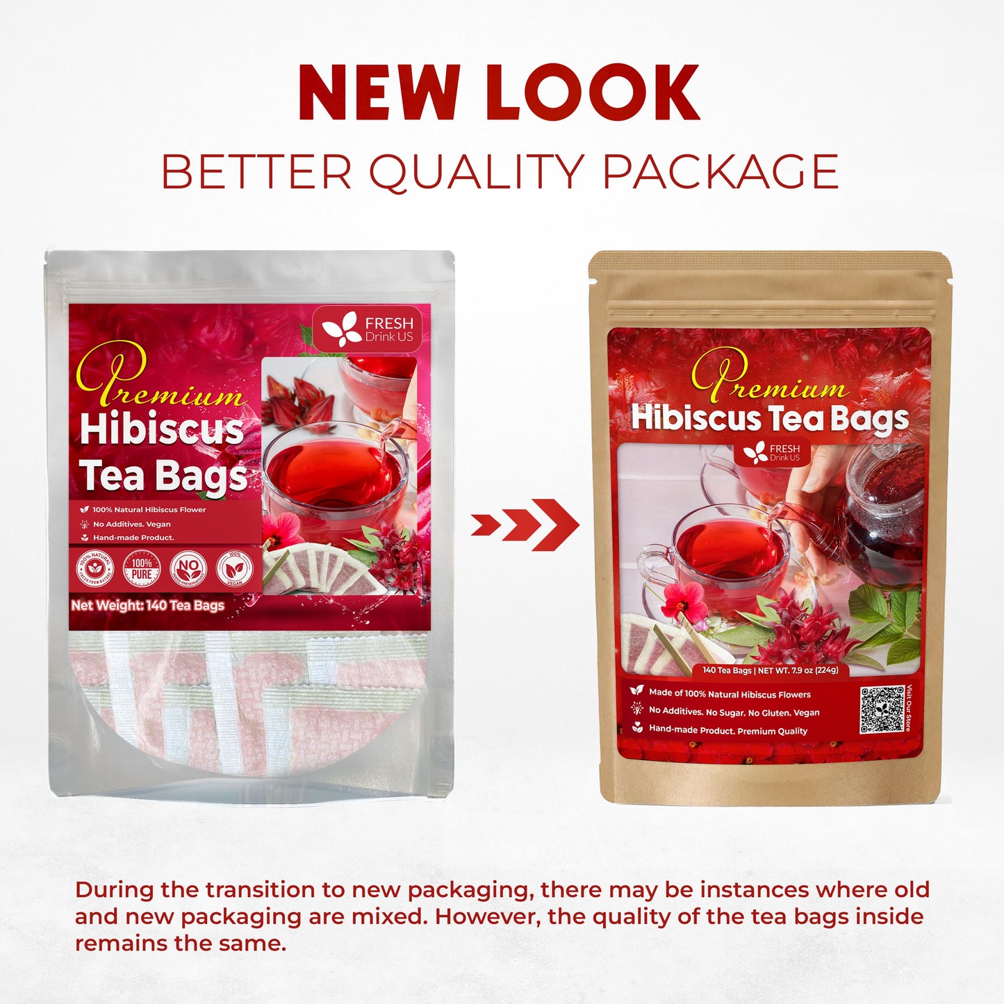 Hibiscus Dried Flowers, Tea Bags, 100% Natural, Pure from Hibiscus Flowers. Loose Flower Hibiscus Herbal Tea. Hibiscus Flower Tea. No Sugar, No Caffeine, No Gluten, Vegan. - Korvel