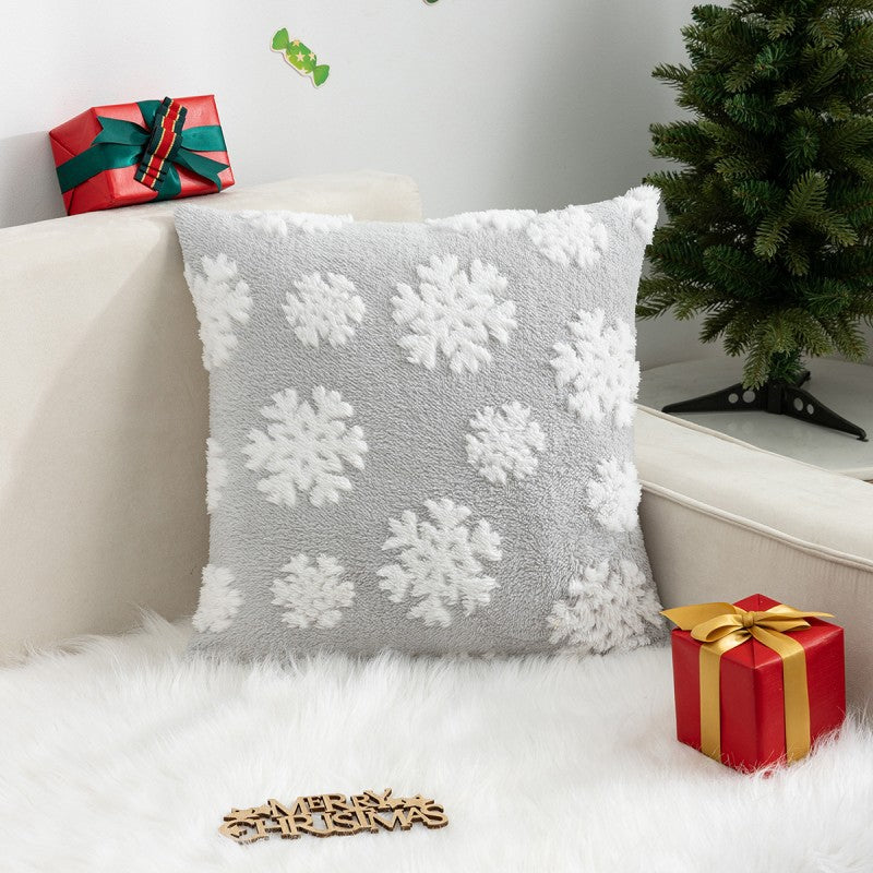 Christmas Pillow Cover (Excluding Pillow Core) Snowflake Velvet Jacquard Christmas Tree Elk Festival Decoration - Korvel