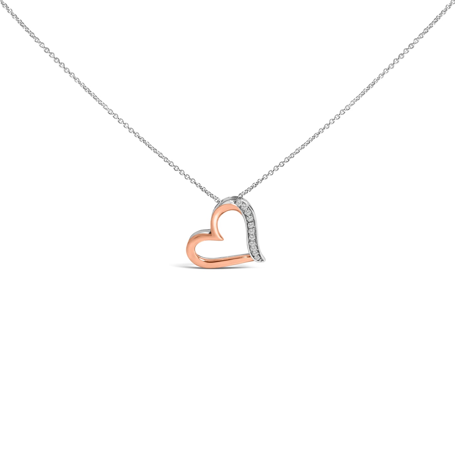 14K Rose Gold Plated Sterling Silver Diamond Heart Pendant Necklace