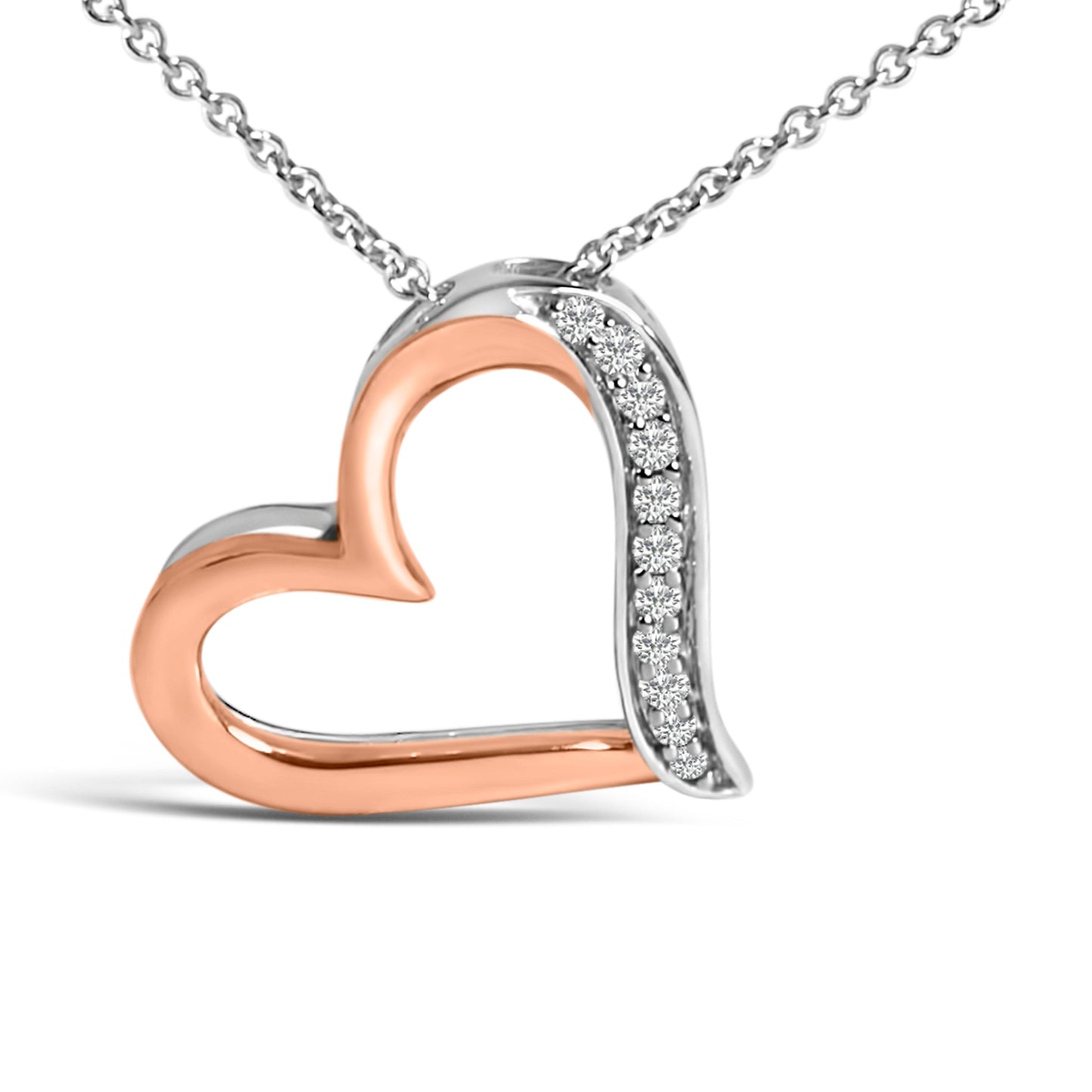 14K Rose Gold Plated Sterling Silver Diamond Heart Pendant Necklace