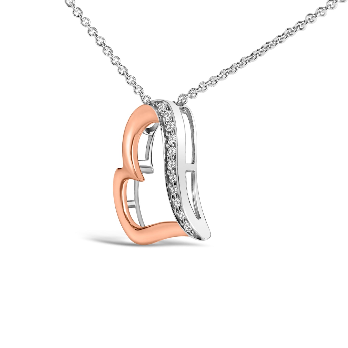 14K Rose Gold Plated Sterling Silver Diamond Heart Pendant Necklace