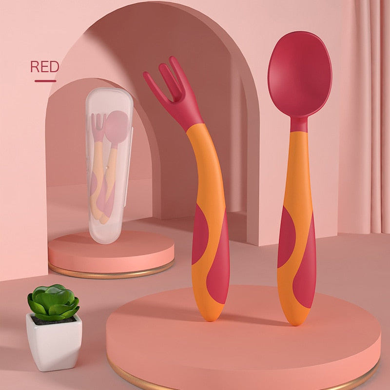 Spoon For Baby Utensils Set Auxiliary Food Silicone Gel Spoon Baby Learn To Eat Training Bendable Soft Spoon Children Tableware - Korvel