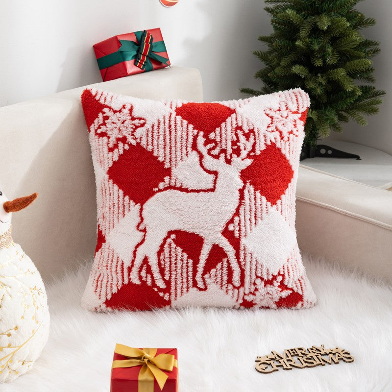 Christmas Pillow Cover (Excluding Pillow Core) Snowflake Velvet Jacquard Christmas Tree Elk Festival Decoration - Korvel