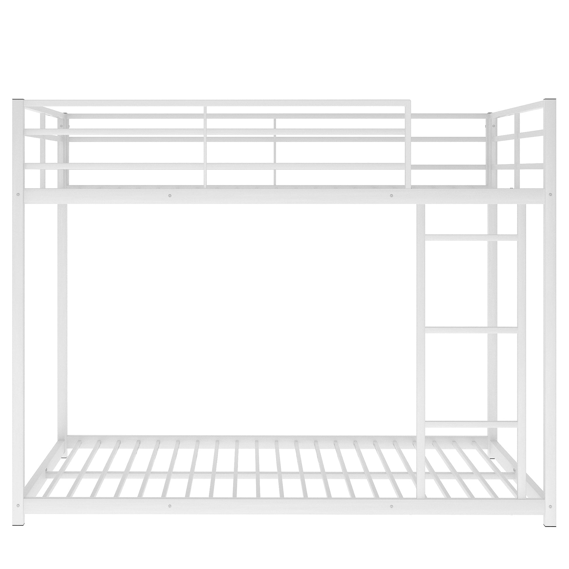 Full over Full Metal Bunk Bed, Low Bunk Bed with Ladder White - Korvel