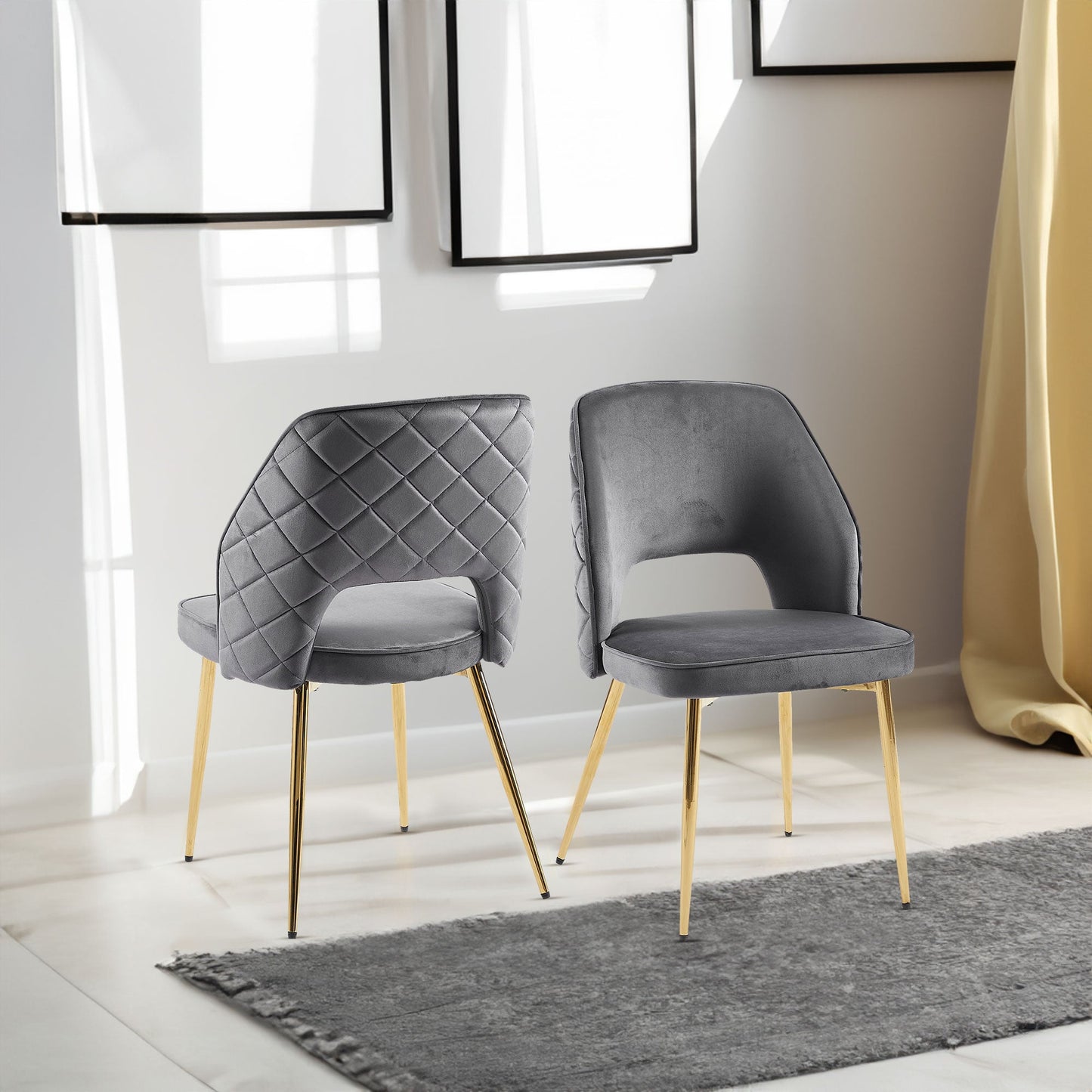 Sillas de Comedor de Terciopelo Gris con Patas de Metal - Set de 4