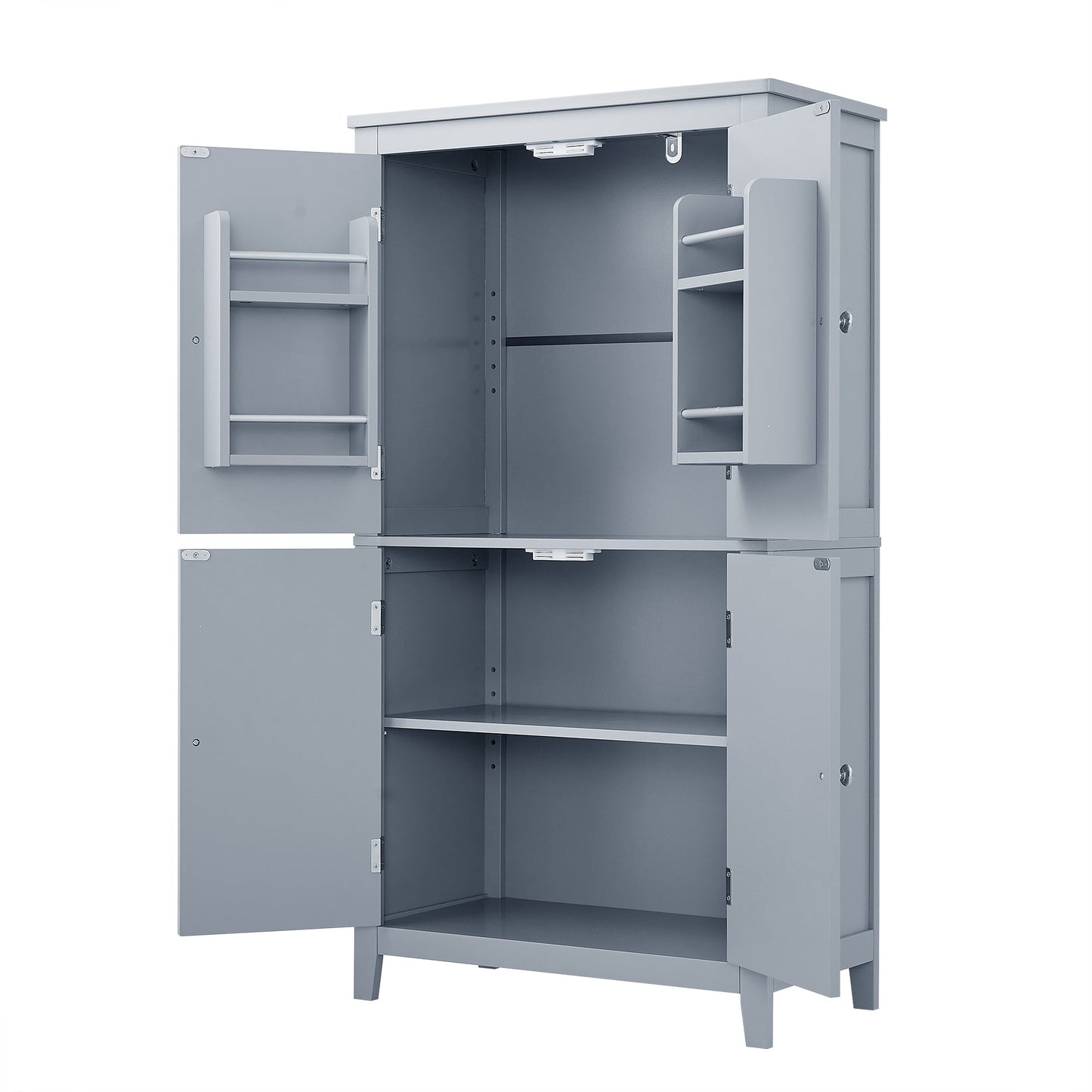 Bathroom floor storage cabinet, bathroom storage cabinet, 4-door independent cabinet, adjustable shelf, adaptive shelf, gray - Korvel