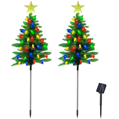 Ensemble de 2 lumières de Noël solaires pour arbre de 37,4 pouces avec 100 LED colorées