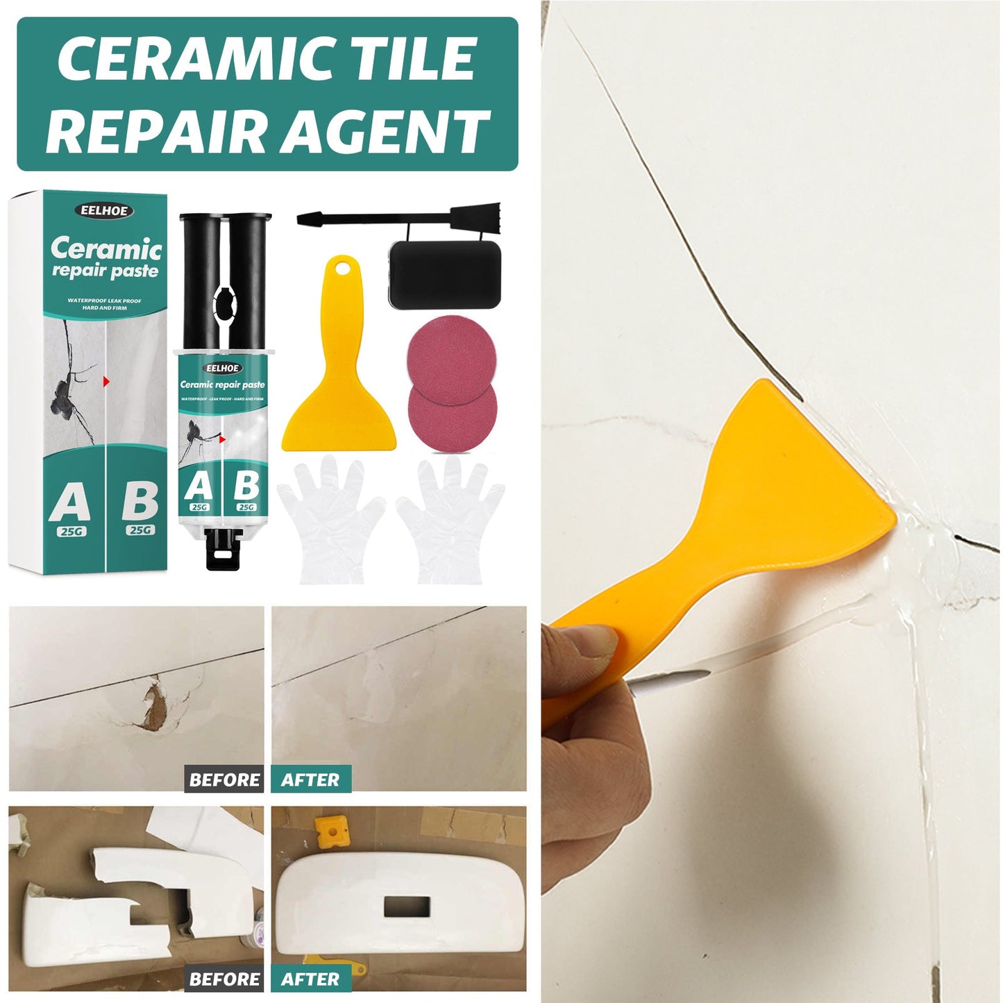 EELHOE Tile Repair Paste Tile Repair AB Glue Set Crack Repair Agent Ceramic Adhesive - Korvel