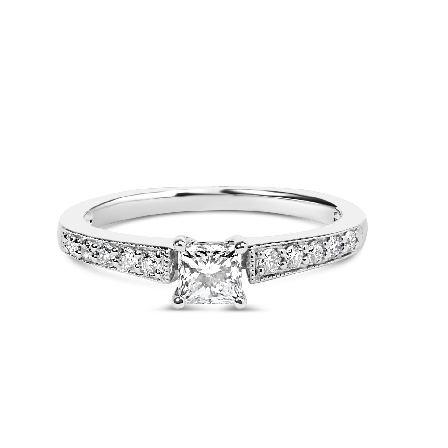 Anillo de Compromiso de Diamante Cortado Princesa en Oro Blanco de 14K - Talla 7